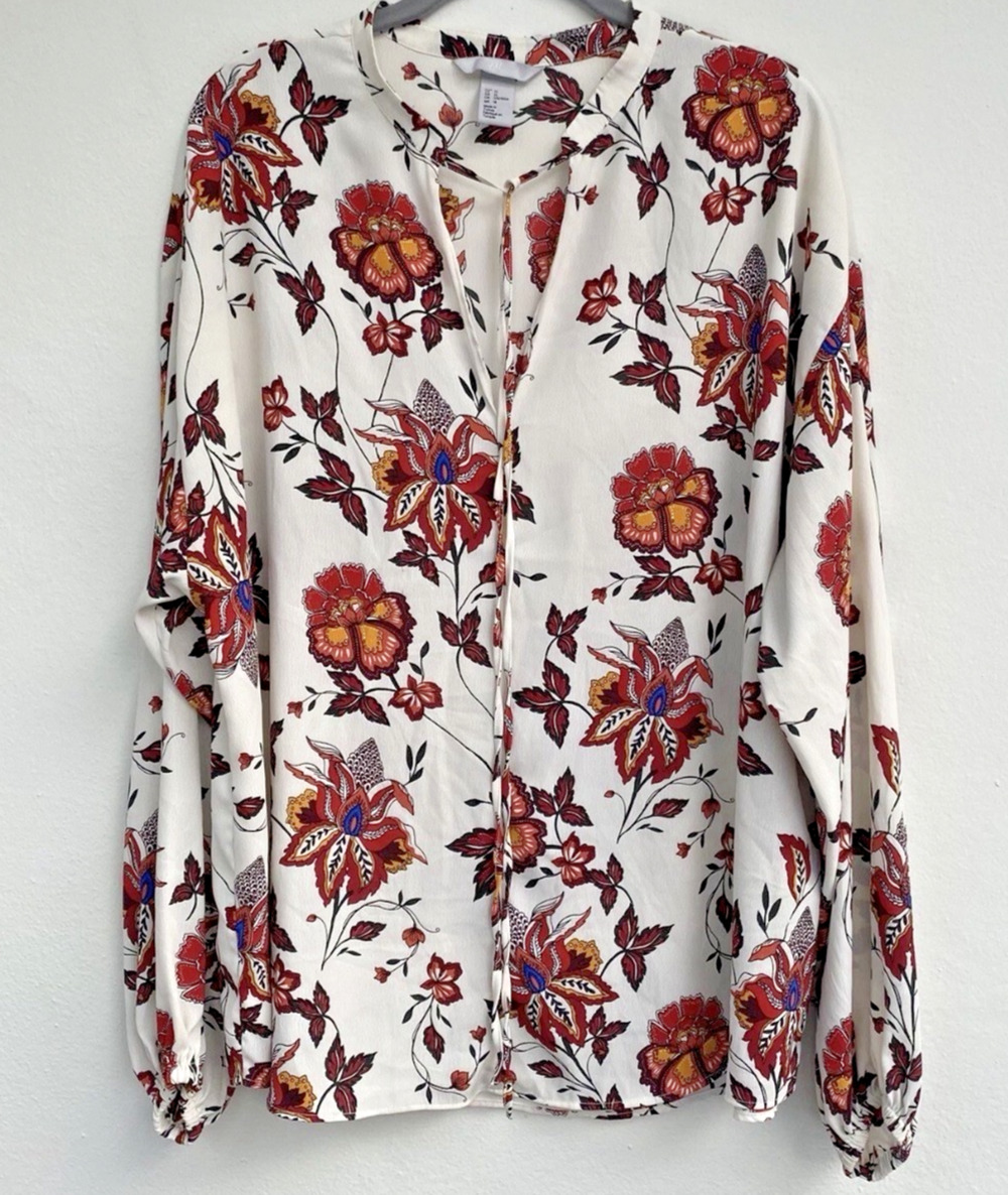 H&M Floral Tie Neck Boho Blouse Size 4